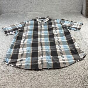 Chaps Mens XL Blue Black Plaid Short Sleeve Button Down Shirt Mesh Back Vent